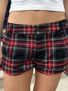 Vintage Red Black Plaid Button Shorts Y2K